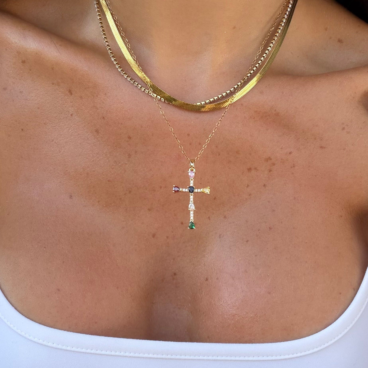 Rainbow Blessings Cross Necklace