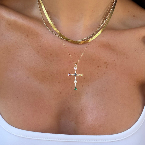Rainbow Blessings Cross Necklace